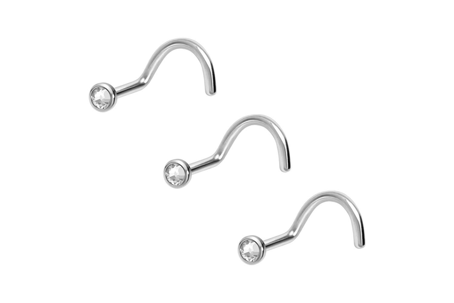 SET Chirurgenstahl Nasenstecker Nasenpiercing Spirale FLACHE KRISTALLDISC